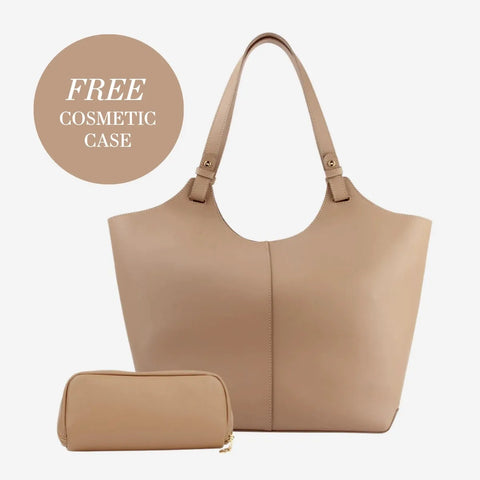 The Lisboa Tote + Small Cosmetic Case Set Biscotti