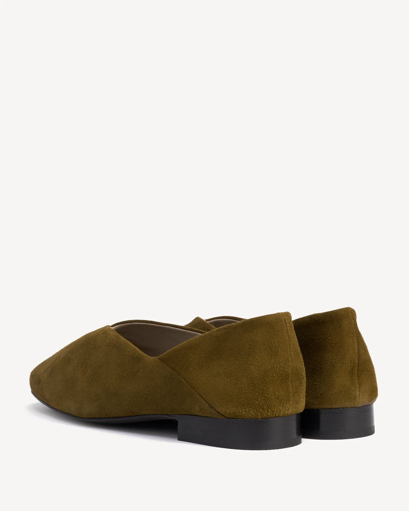 The Marché Flat Khaki Suede