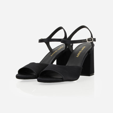 The Monica Heeled Sandal Black Satin