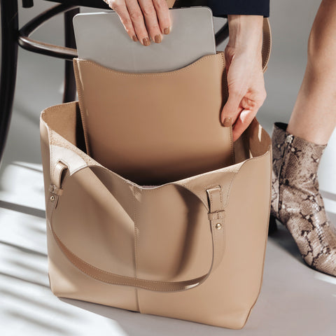 The Lisboa Tote + Laptop Sleeve Set Biscotti
