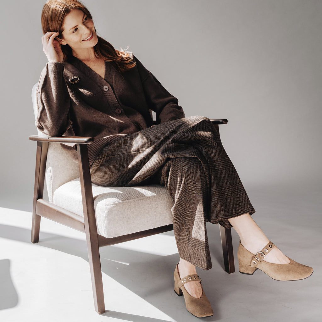 The BLVD Heeled Mary Jane Truffle Suede