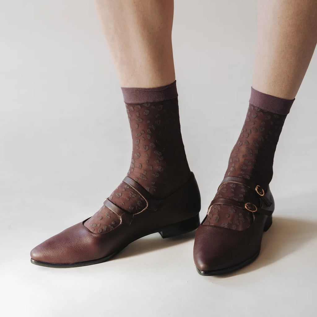 Rachel Mini Leopard Sheer Socks in Plum