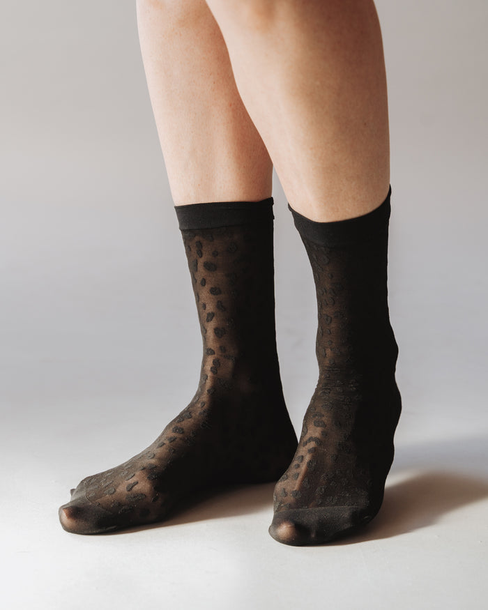 Rachel Mini Leopard Sheer Socks in Black