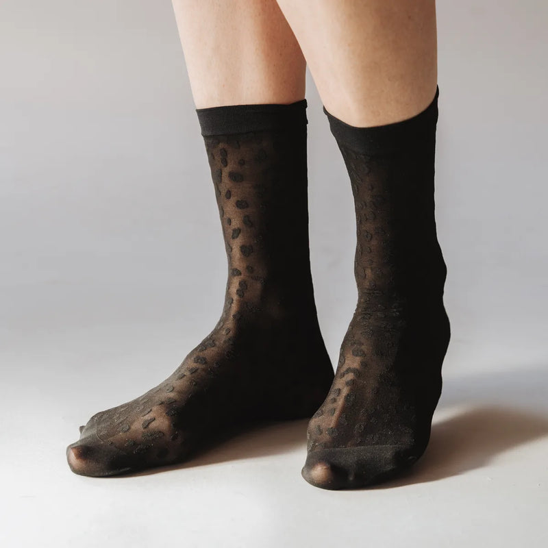Rachel Mini Leopard Sheer Socks in Black