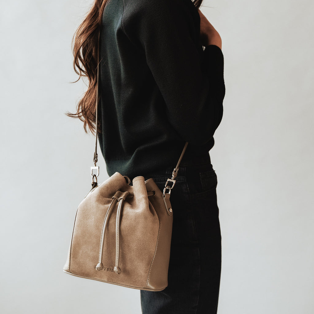 The Bondi Bucket Bag Truffle Suede