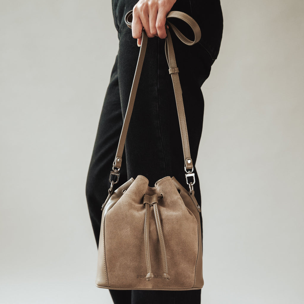 The Bondi Bucket Bag Truffle Suede