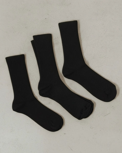 The Ribbed Crew Sock Black 3-Pack