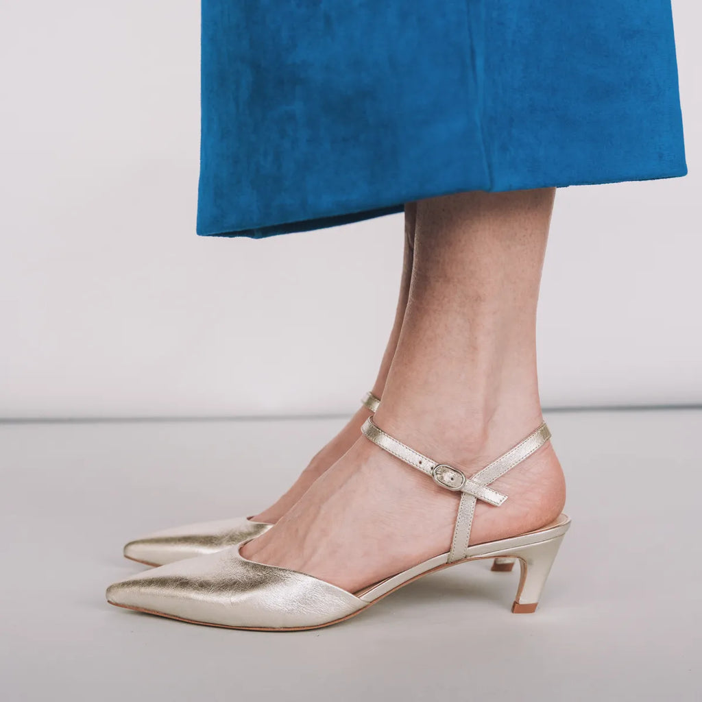 The Claire Kitten Heel Silver Crinkle