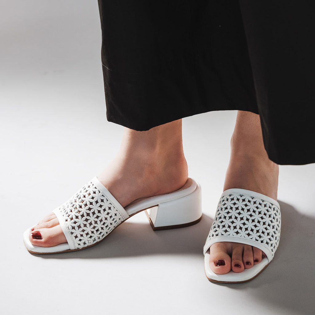 The Paloma Heeled Sandal Perforated Panna Cotta