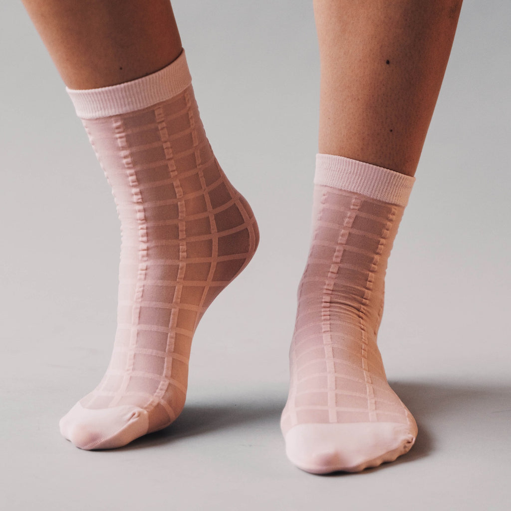 Rachel Checkered Sheer Socks Ballerina Pink