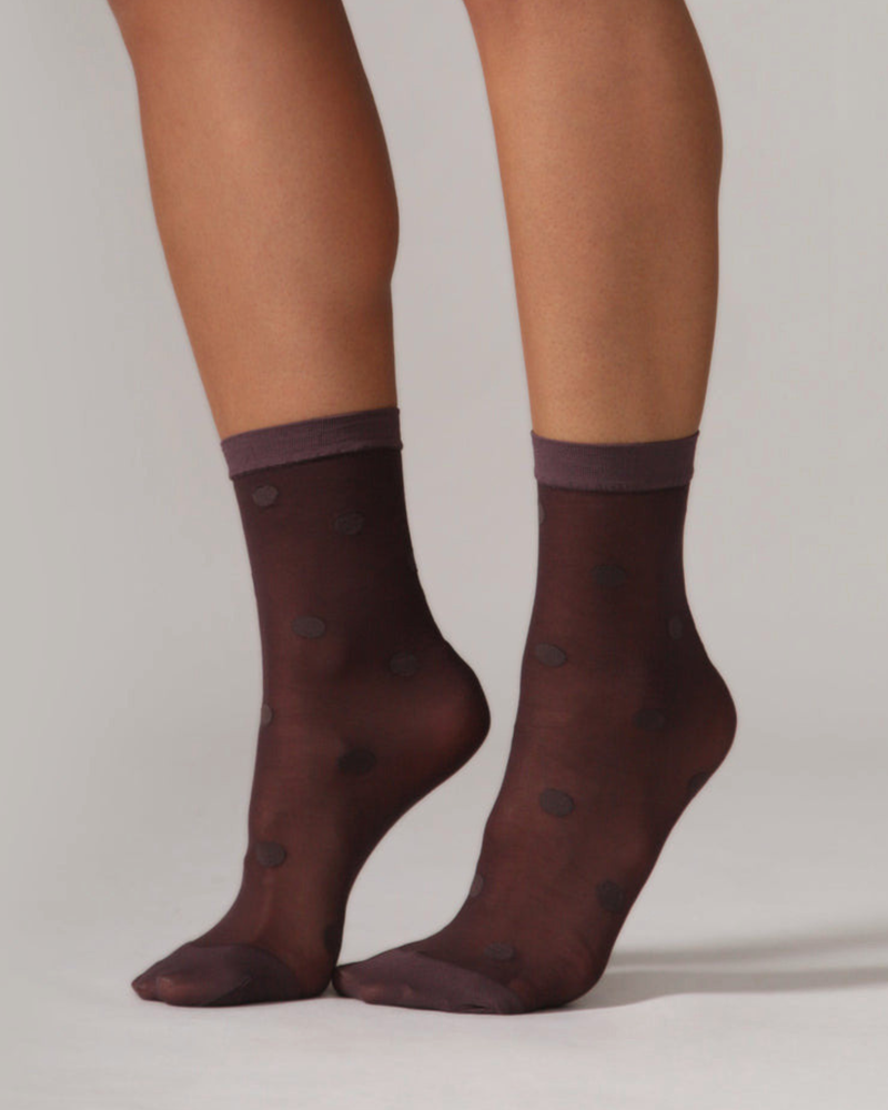 Rachel Mega Dot Sheer Socks in Plum