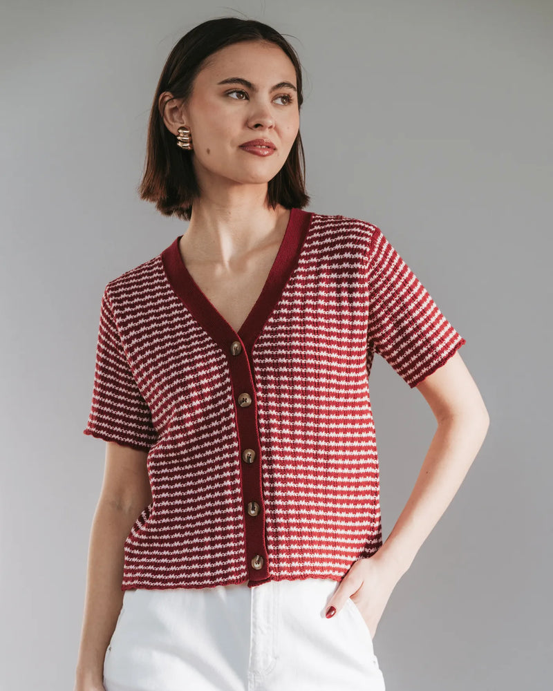 The Beach House Cardigan Cherry Stripe