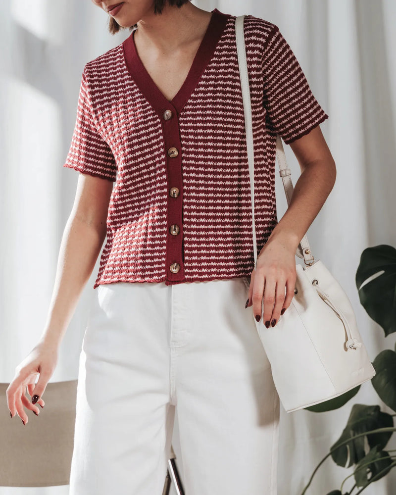 The Beach House Cardigan Cherry Stripe