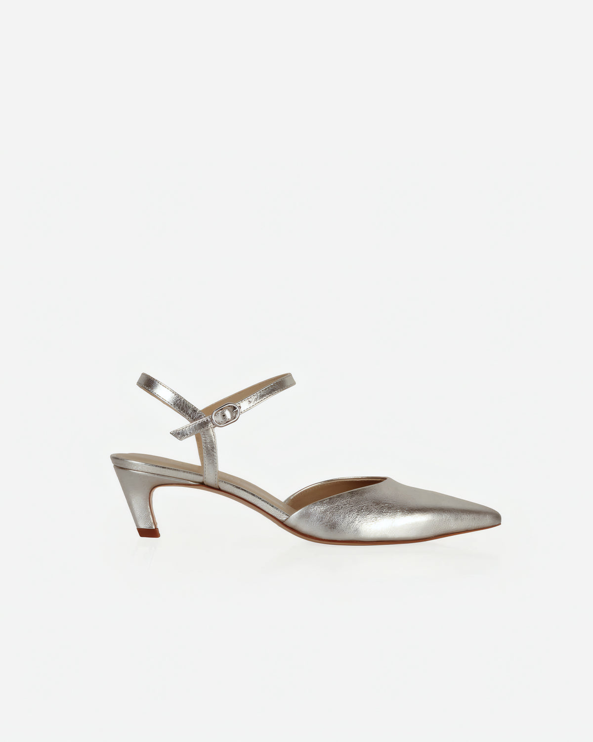 The Claire Kitten Heel Silver Crinkle
