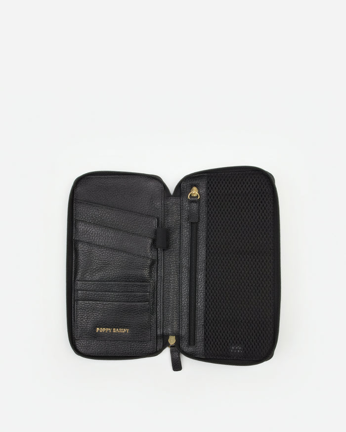 The Flying Solo Passport Holder Black Micro Pebble