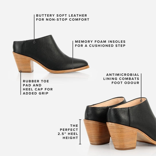 The Heeled Mule Black Pebble diagram