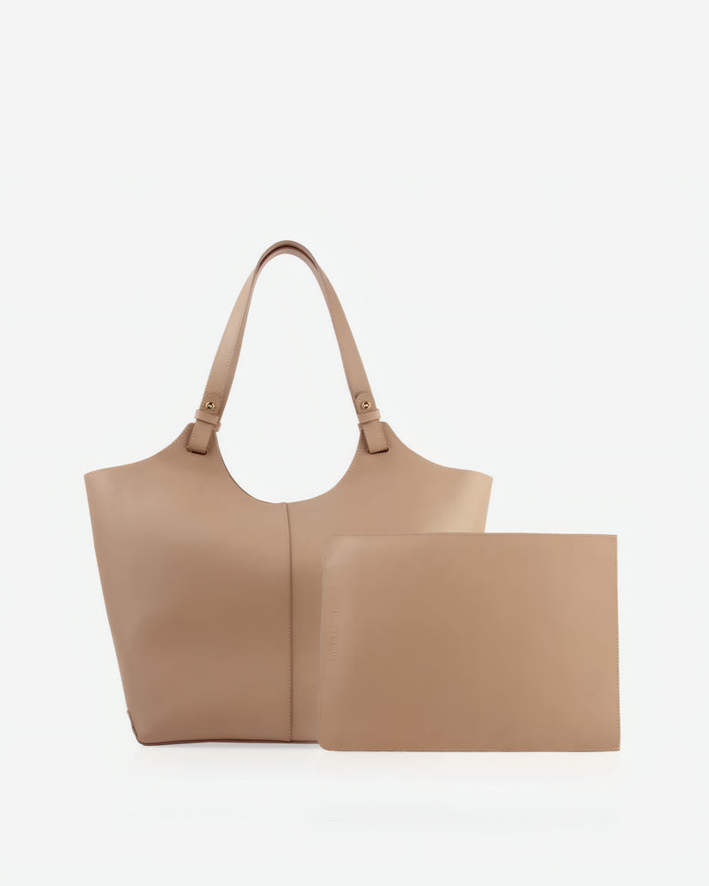The Lisboa Tote + Laptop Sleeve Set Biscotti