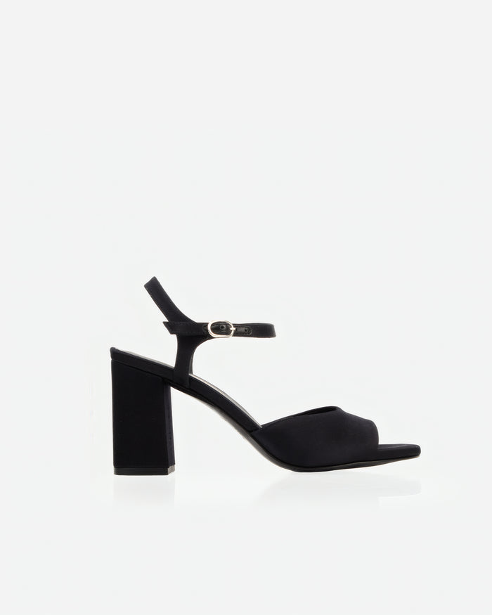 The Monica Heeled Sandal Black Satin