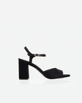 The Monica Heeled Sandal Black Satin
