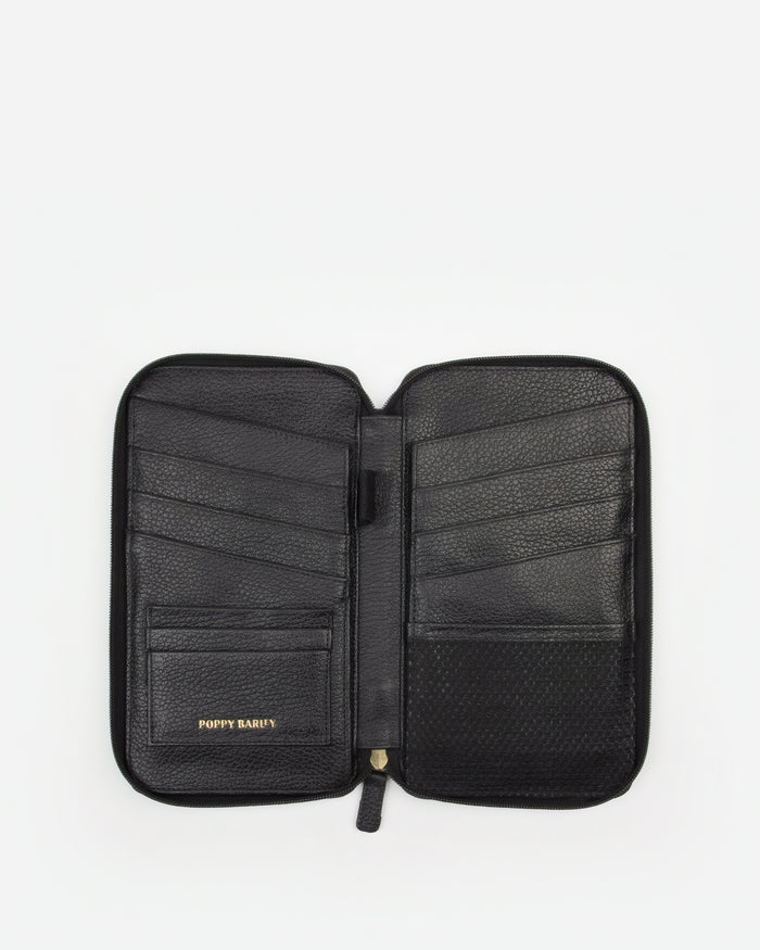 The Six Person Family Passport Holder Black Micro Pebble