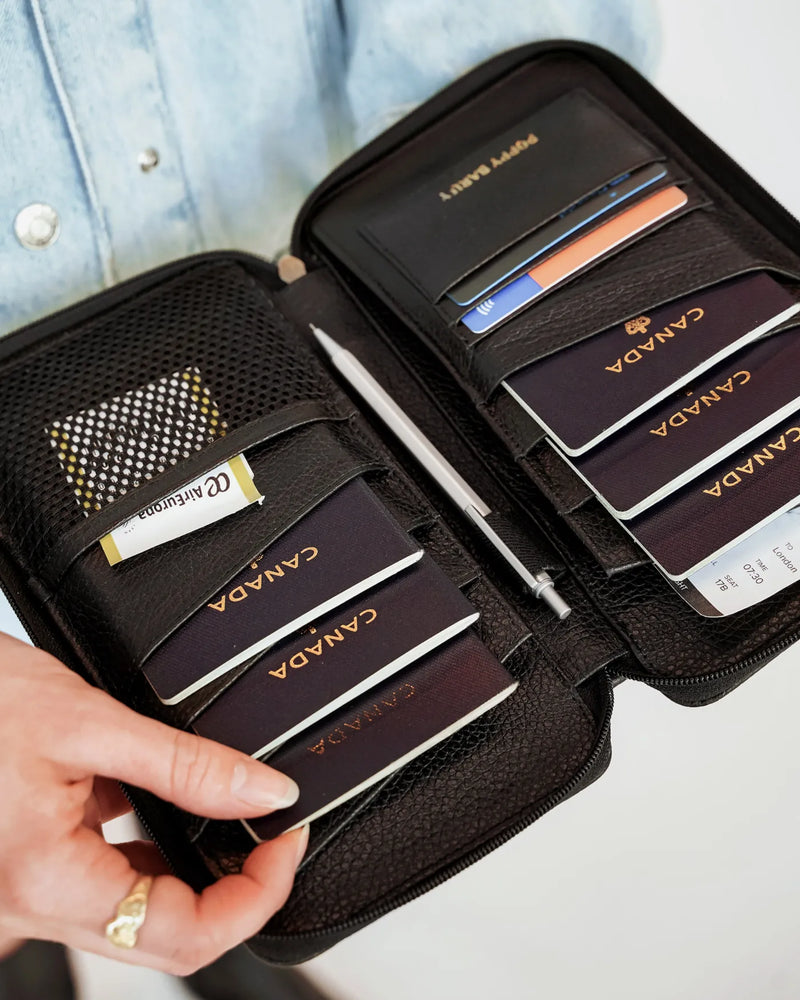 The Six Person Passport holder & Slim Luggage Tag Set Black