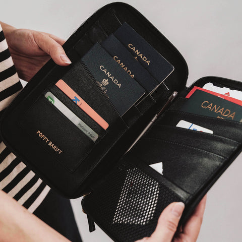 The Six Person Family Passport Holder Black Micro Pebble