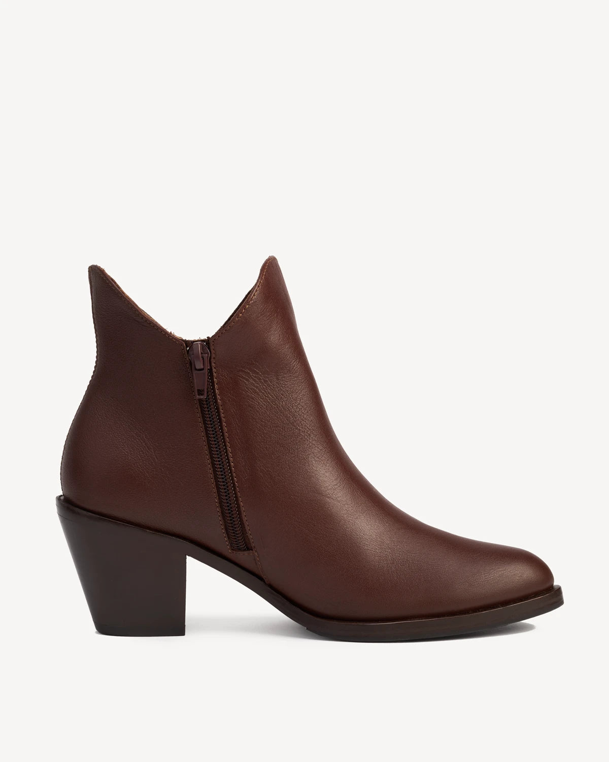 Side view of a pull-on ankle boot, zip closure. The Two Point Five Ankle Boot French Press. Sizes 5–12, wide available.