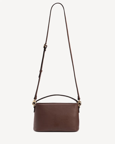 Rectangular crossbody bag with looped top handle and long adjustable strap. The Via Monte Bag French Press.