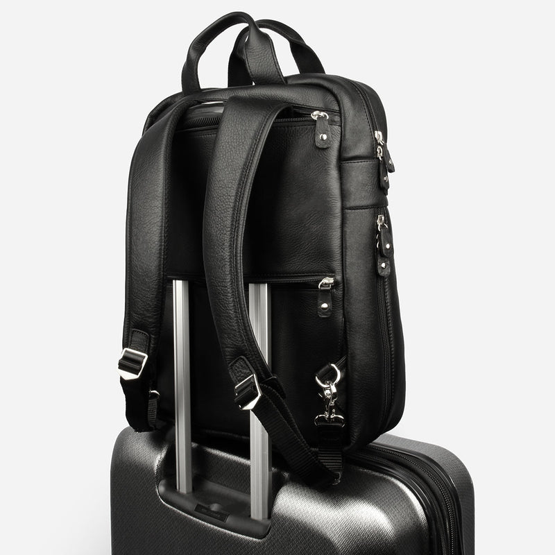 The Backpack in Black Pebble Leather - black leather commuter backpack - Poppy Barley