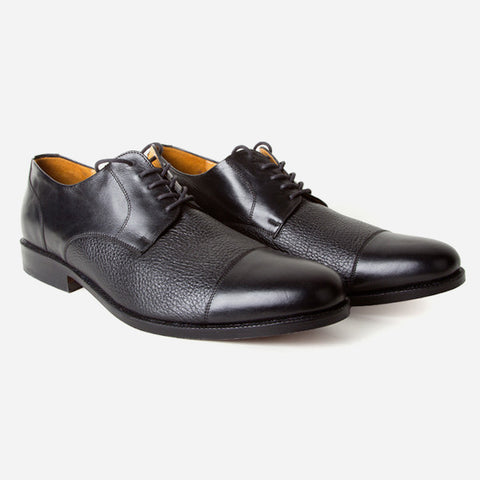 The Jasper Derby - black calf leather and deer leather men's derby dress shoes - Poppy Barley